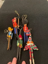 VNT homemade 1970's 5 Clothespin people Christmas ornaments assorted lot 1