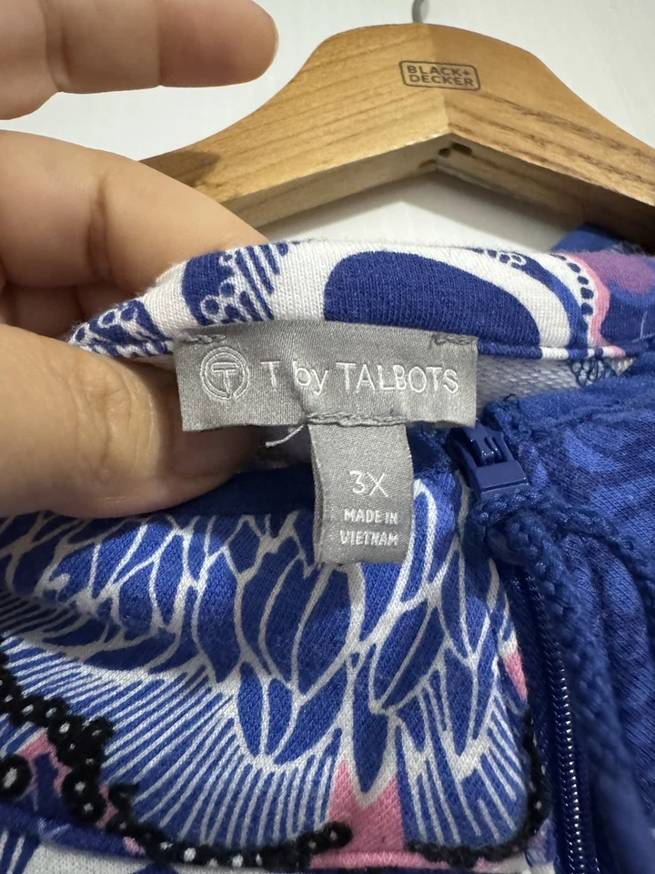 T by Talbots 3X Sudadera Mujer’s Púrpura Azul Floral Media Cremallera Foto 4 de 4