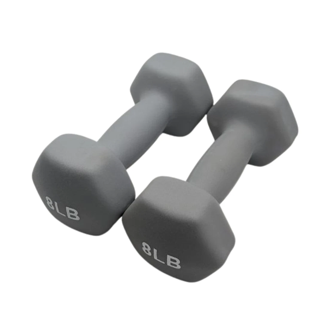 Neoprene Hex Dumbbell Hand Weights Set of 2 8 LB Each Pair Training Gray NonSlip