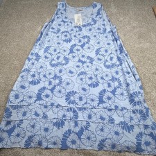 Icantoo Womens Blue Floral Sleeveless Tiered Shift Dress Size L Made in USA NWT
