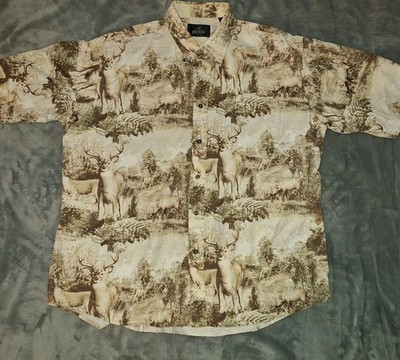 Vintage Redhead Mens 2XL Button Down Deer Buck Short Sleeve Shirt 