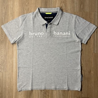 bruno banani Poloshirt L Logo Print Grau Melange Casual Herren Basic Polo
