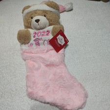 My First Christmas 2022 Baby Pink Stocking Plush Bear