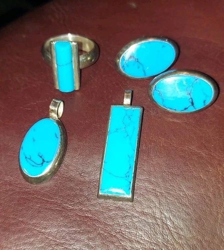 Sterling 925 Turquoise Jewelry Lot 10G Vintage 1 pr Earrings 2 Pendants 1 Ring