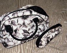Black  White Large Floral Makeup Bag With Zipper And Extra Little Soft Case 96