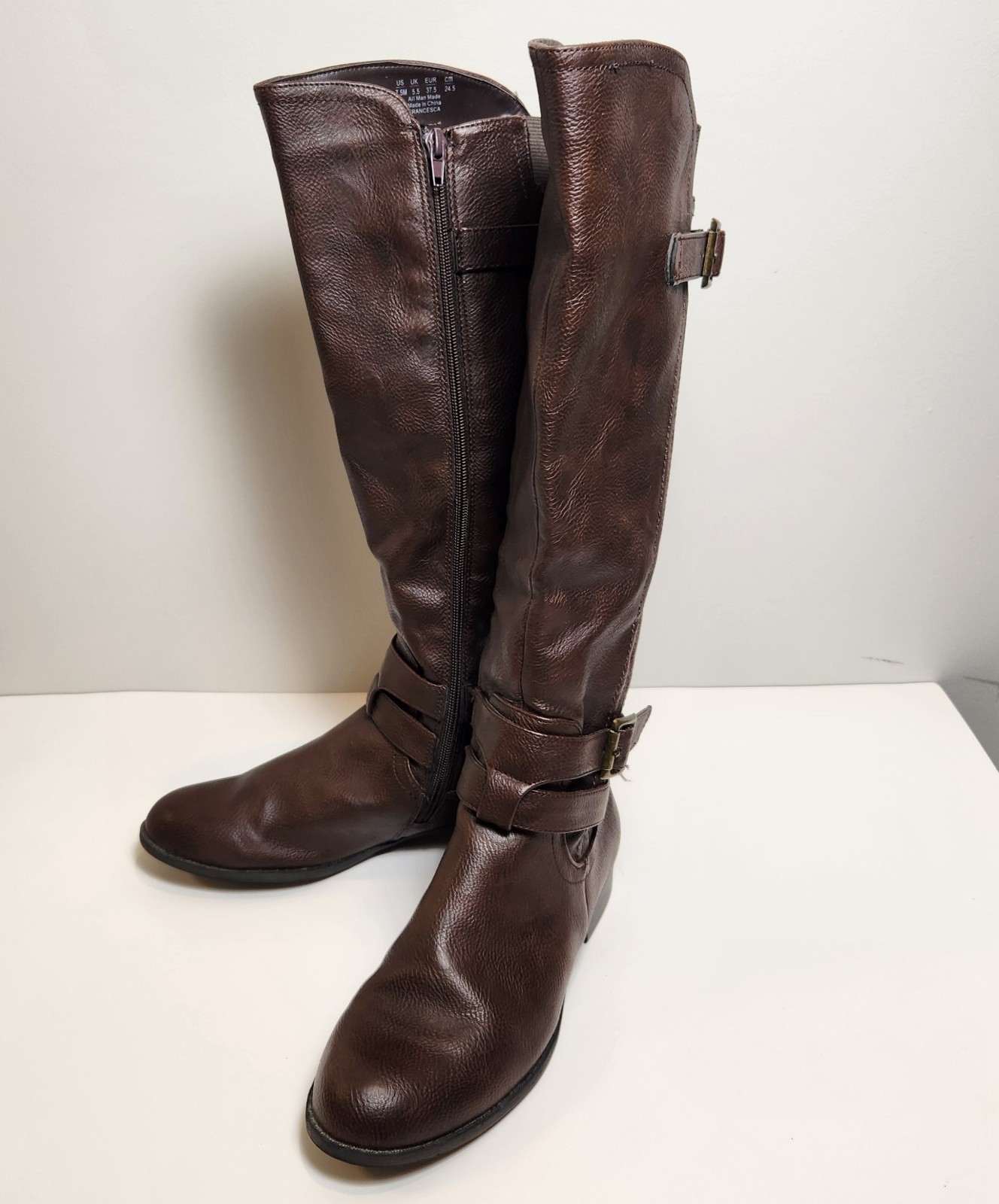 LifeStride Wide Calf Brown Boots Women's Size 7.5 Comfort Riding Buckle Zipper