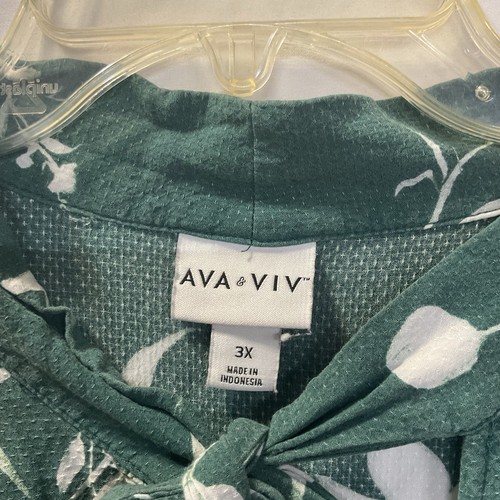Ava and Viv Green Floral Dress Sz 3X Boho Ruffle Balloon Sleeve - Picture 2 of 7