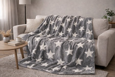 XXL Wohndecke 180x220cm Kuscheldecke Sterne Dunkelgrau Flanell Decke weich