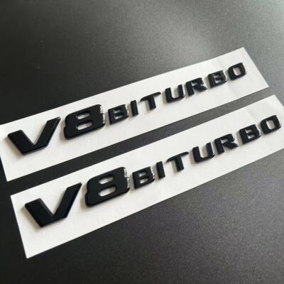 2 x 3D V8 Biturbo Schwarz GLANZ Schriftzug Emblem E63 CL63 CLS63 G63 ML63