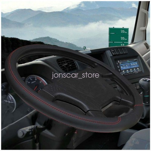 Trailer Truck SUV Car Black Faux Leather Red Line Steering Wheel Cover Muti Size - Imagen 4 de 14