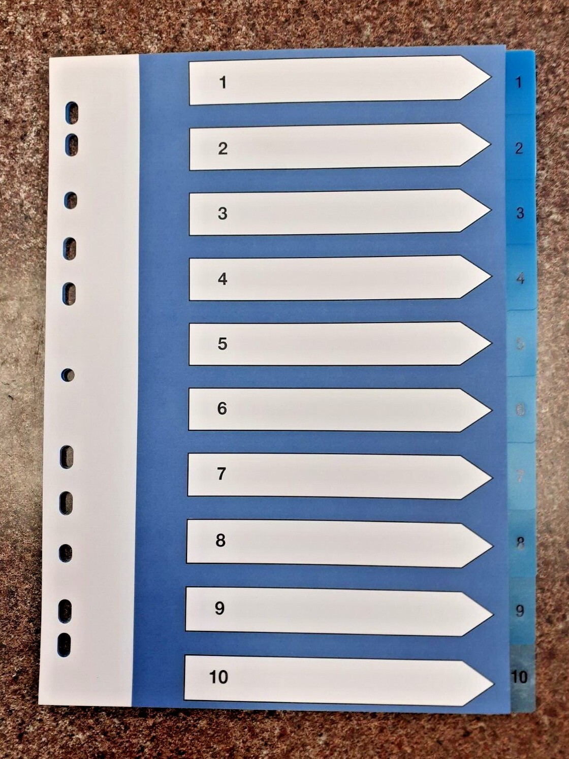 3x PACKS A4 10 PART BLUE PVC NUMBERED 1-10 FILE SUBJECT DIVIDERS MULTI PUNCHED.