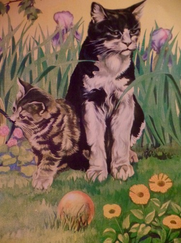 Kittens Cats Black Vintage Print 1939 Children's Book Illustration Victor Becker