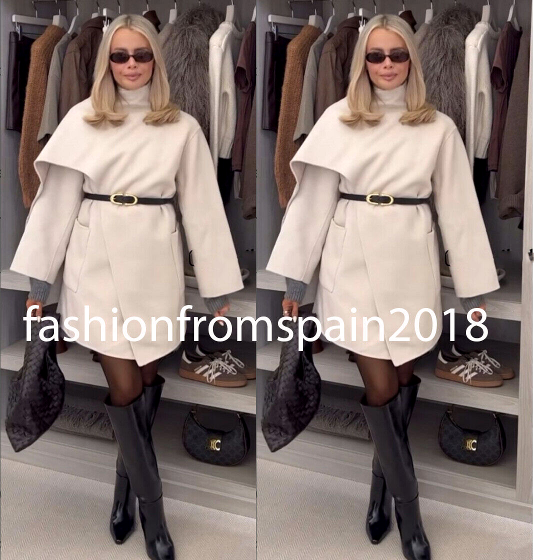 ZARA NEW WOMAN WOOL SCARF COAT ZW COLLECTION MID-ECRU XS-L ZARA NEW WOMAN WOOL SCARF COAT ZW COLLECTION MID-ECRU XS-L