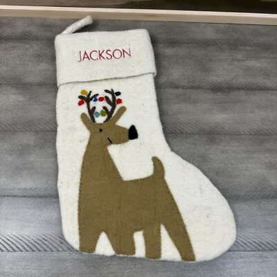 west elm x pbk Modern Reindeer Felt Christmas Stocking Monogrammed  Jackson 