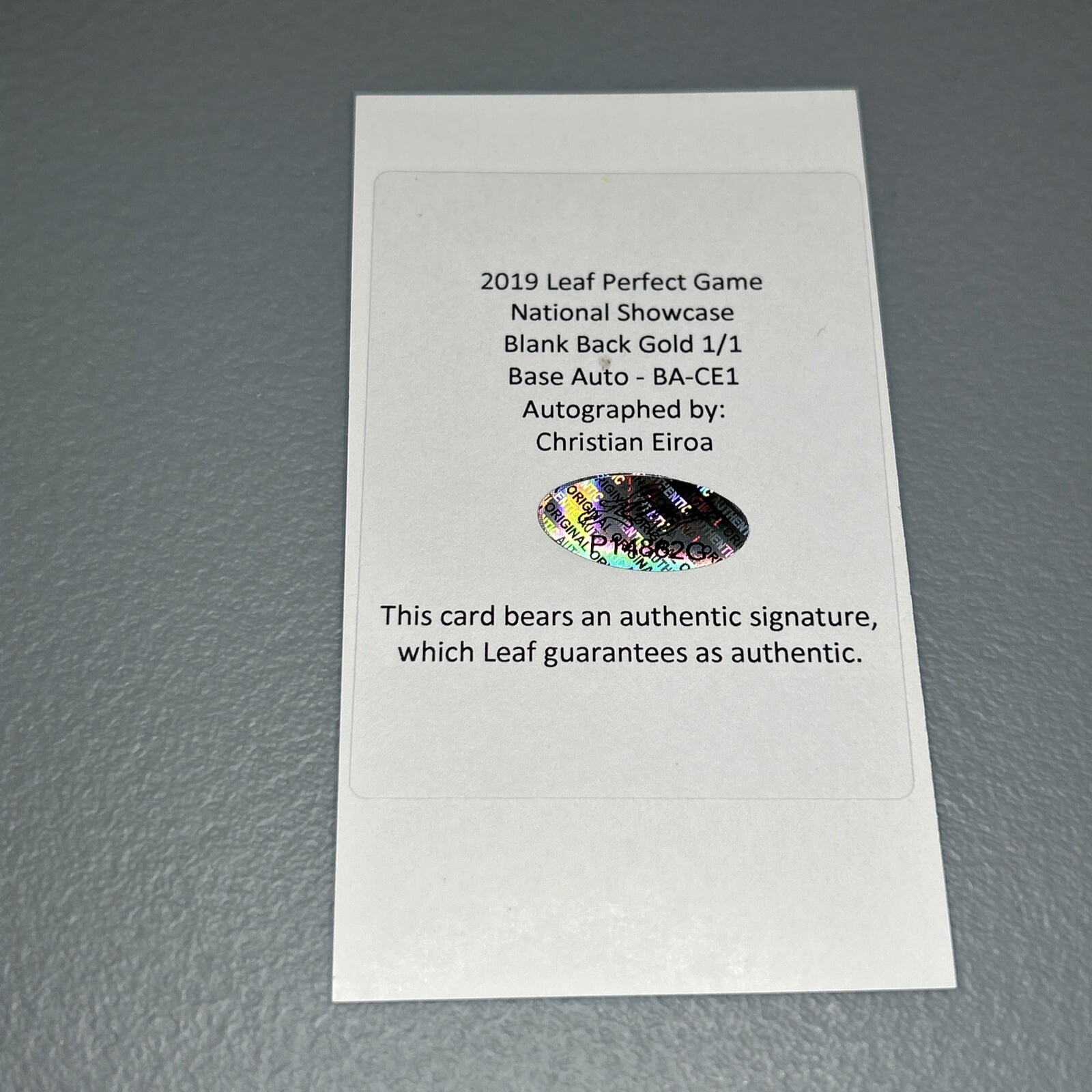 CHRISTIAN EIROA 2019 Leaf Perfect Game National Blank Back Gold AUTO 1/1