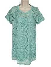 Forever 21 Mini Floral Lace Sheath Mini Dress Women Sz M Crew Neck Short Sleeve
