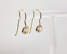 Estate Solid 14K Yellow Gold Small Bezel Cubic Zirconia Fishhook Earrings .8g