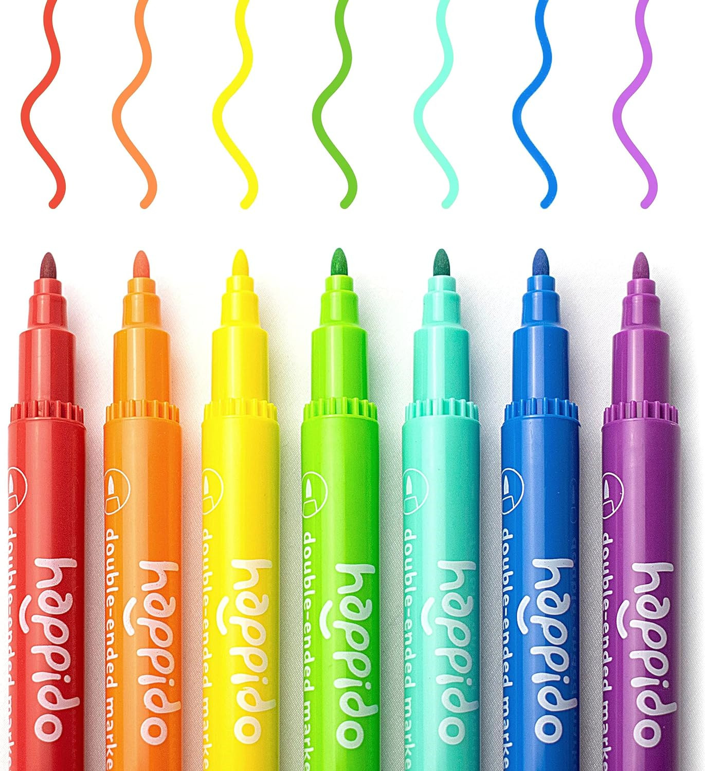 Happido Double-Ended Markers, 24 Colors - Non-Toxic, Brightly Colored Markers