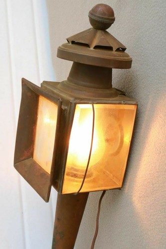 Vintage WANDLEUCHTE Messing WAGENLAMPE Reisebus alte Öllaterne Dampf Unikat LD
