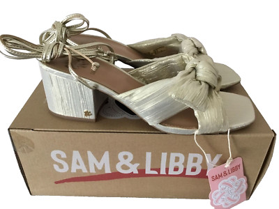 SAM & LIBBY KLARA ANKLE WRAP GOLDLEAF BOW SANDAL SHOES Sz 10