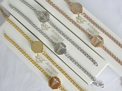 MEDI SAFE BY ARABESQUES JEWELS SOS BRACELET LADIES/MENS MEDICAL INFO/STAINLESS STEEL TALISMAN SILVER/ROSE/GOLD