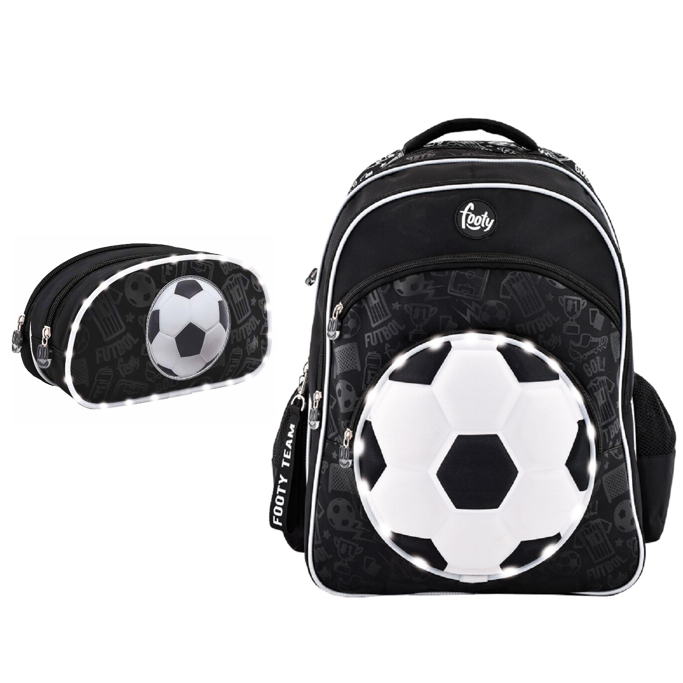 Set Grande Mochila Escolar Elemental Niños Footy Bola Fútbol LED