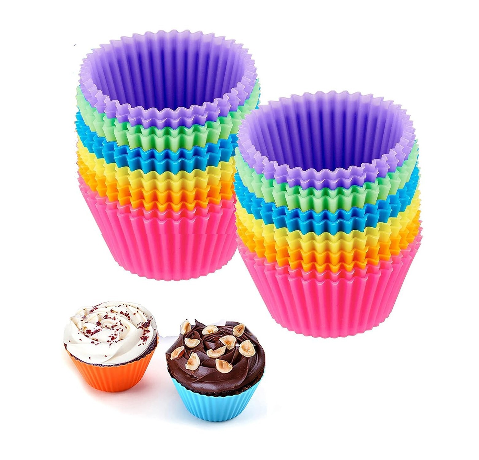 Reusable Silicone Cupcake Baking Cups 24-Pack 2.75 Inch Non-Stick Muffin Liners