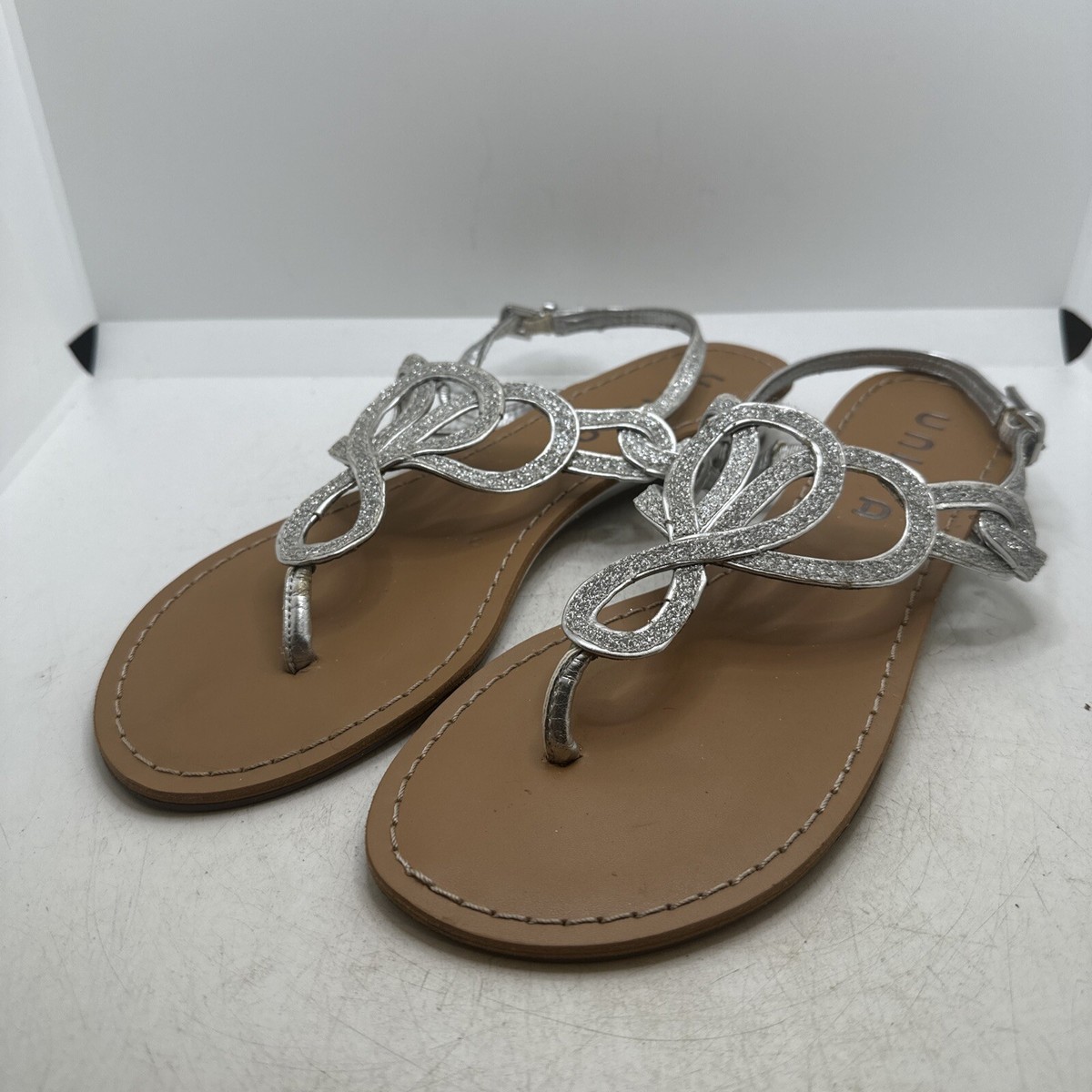 Unisa Silver Strap Adjustable Flat Sandals Glitter Flat Size