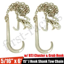 2 Pcs 15 J Hook Tow Chain 516 X 6 Long Shank W Rtj Cluster Grab Hook 2 Pcs 15 J Hook Tow Chain 516 X 6 Long Shank W Rtj Cluster Grab Hook