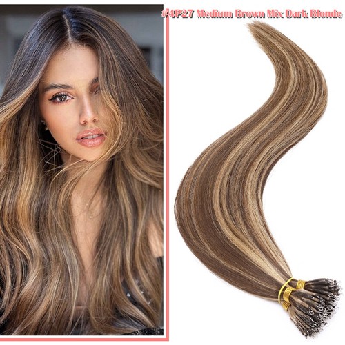 Nano Ring Tip 100% Remy Human Hair Extensions Micro Loop Beads Ombre Thick 150G - Picture 17 of 83