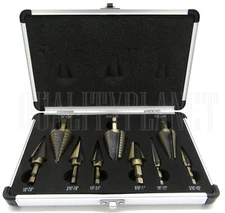 9PC STEP DRILL BIT SET QUICK RELEASE MULTIPLE HOLE W/ Aluminum Case