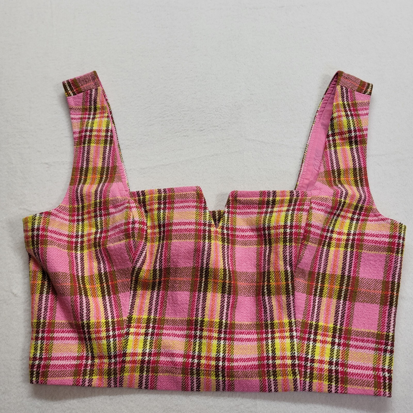 Maeve Anthropologie Corset Crop Top 4 Petite Pink Plaid Barbie Y2K Zipper NWT