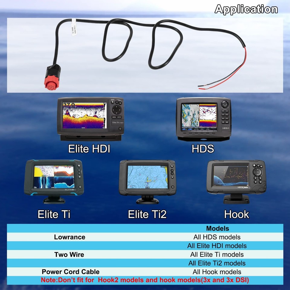Cavo Alimentazione EV-auto Per Lowrance HDS, Elite FS, Ti2, Hook &ndash; 2 Fili, Nuovo