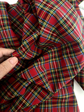 Vtg 1 Yd 45"WX37"L Red Tartan Plaid FABRIC Quilt Cotton Traditional