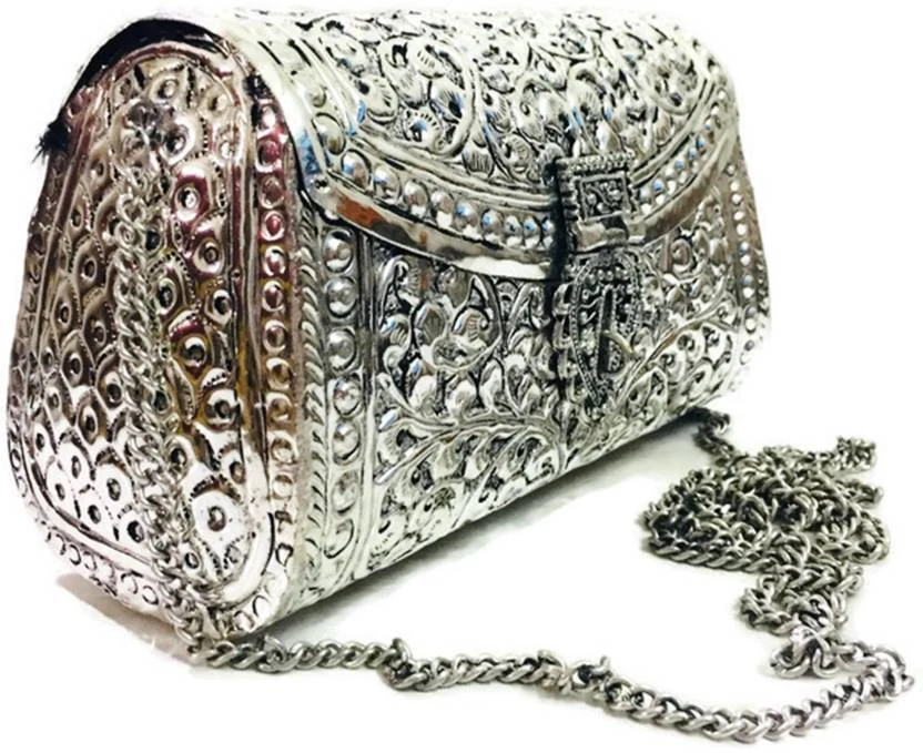Indian Vintage Brass silver clutch Purse antique Ethnic Handmade Women metal bag