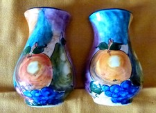 Vtg 2 Greek Pottery Vases Wall Décor Handpainted Fruit Island of Rhodes 5-1/2"
