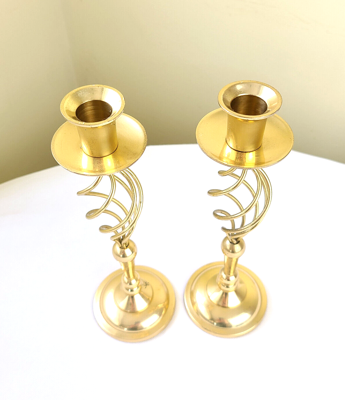 Pair of Brass Spiral Twist Candle Holders Tall Candlesticks eBay