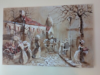 Boris Chezar Sand and Oil Painting Street Scene w/ Horses SIGNED
