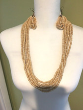 Six Strand Wooden Beaded Necklace and Earring Set 28" length
