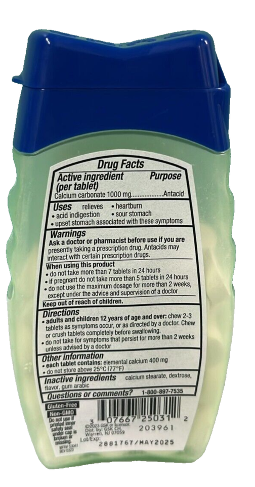 2x Tums Naturals Ultra Strength Antacid Chewable Tablets Coconut