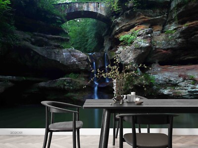 3D Rock Mountain Bridge Stream Wall Murals Wallpaper Murals Wall Sticker