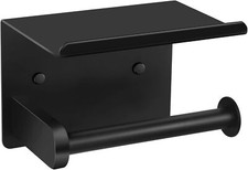 Matte Black Toilet Paper Holder with Shelf,Screw or Self Adhesive Wall Mount