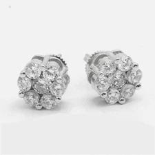 Men's Sterling Silver 925 Briliant CZ 8mm Screw-Back Round*Earring Unisex,Box