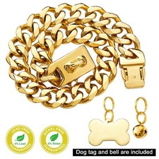 19mm Gold Collar Big Dog Collar Stainless Steel Large Dog Outdoor Walking Chain