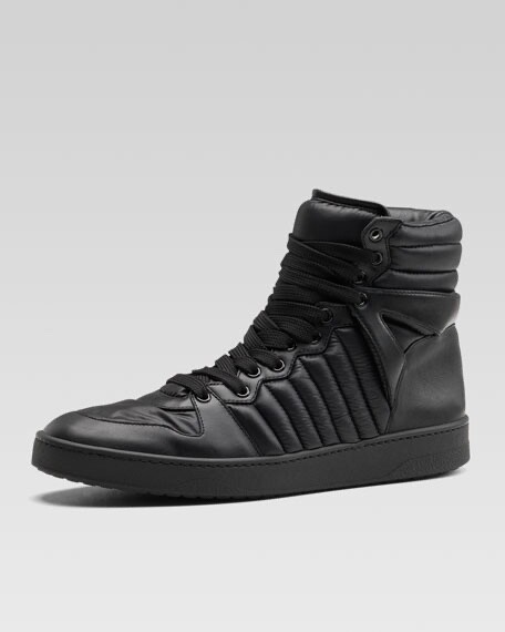 100% AUTHENTIC NEW MEN GUCCI NEW HUDSON HIGHTOP BLACK SNEAKERS UK 8/US 9