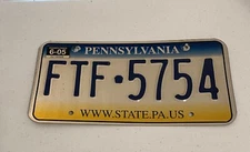 PENNSYLVANIA  Authentic License Plate  WWW.STATE.PA.US   PLATE # FTF-5754