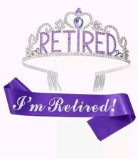 I'm Retired Sash With Anti Slip Rhinestone Crown Purple Retirement Decor