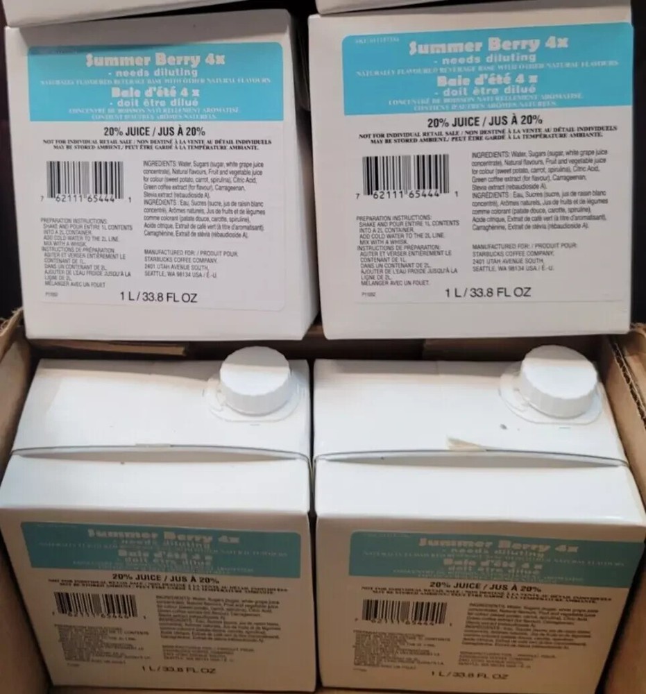 Starbucks Summer Berry 4x Refresher Base Juice 1L - 4 Boxes BB OCT 17 2024
