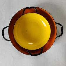 Vintage Huta Silesia Set Of 2 Enameled Nesting Saute Pans 8" & 6" Made in Poland