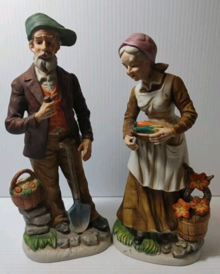 Boucher Bisque Figurines Of A Man And Woman MCM 9-10'' Tall 